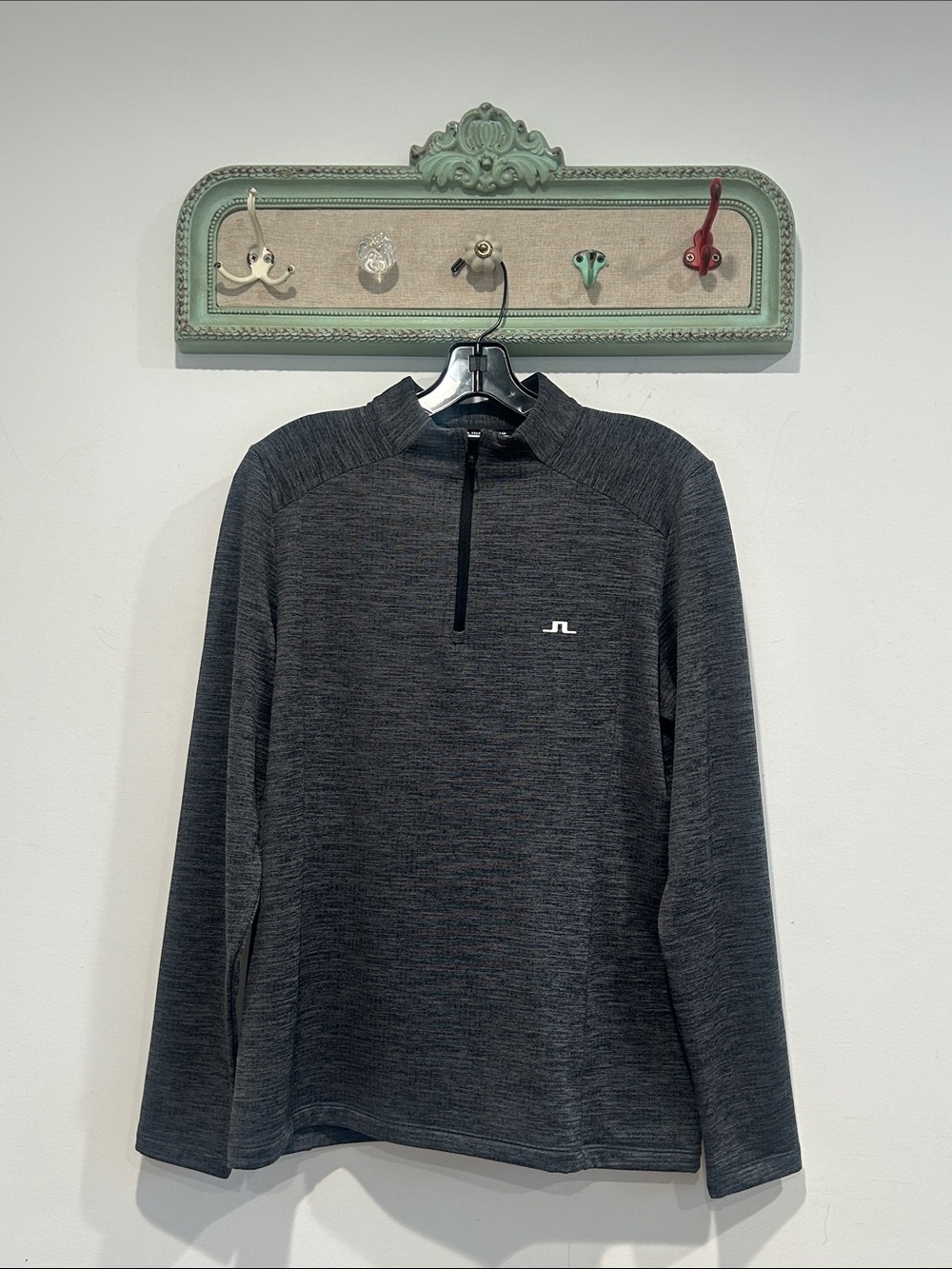 J.Lindeberg Men's Charcoal/Black Quarter-Zip Mid Layer long sleeve shirt